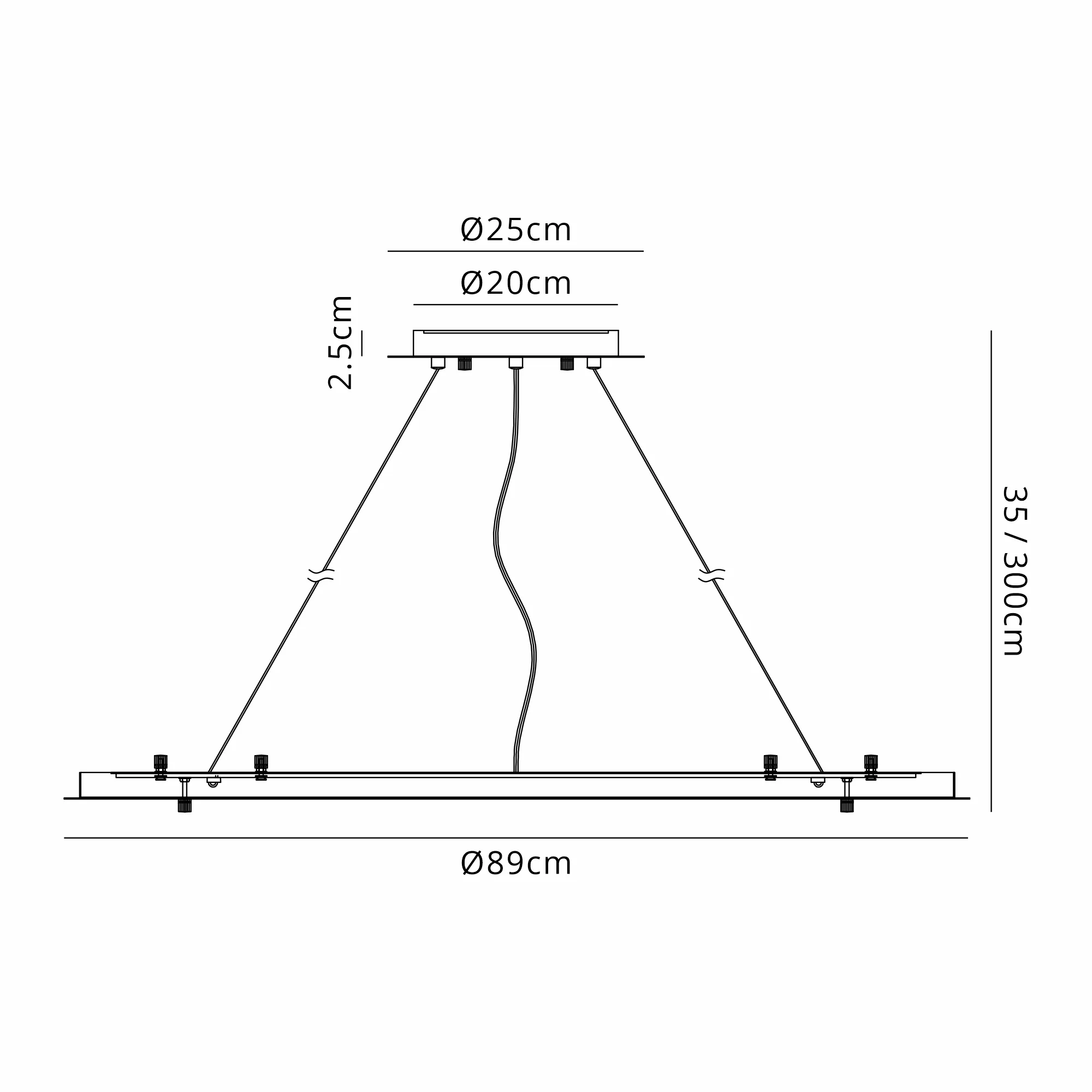 D0939BR  Lowan 89cm, 3m Brass/Painted Brass, Suspension Plate c/w Power Cable To Lower Flush Fittings, Max Load 40kg (ONLY TESTED FOR OUR PRODUCTS)